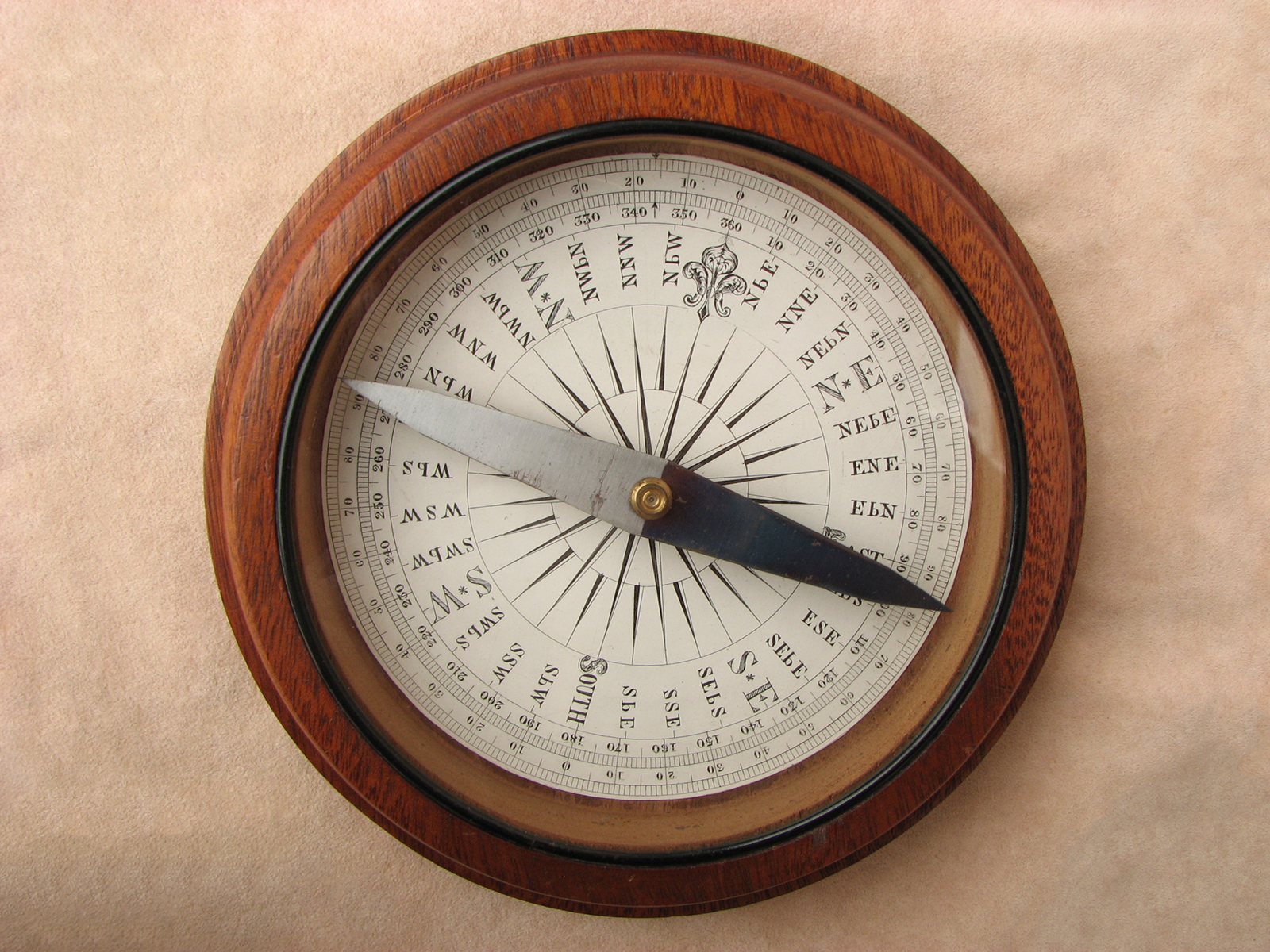 Late 19th century Francis Barker oak cased desktop compass
with Trademark London logo
